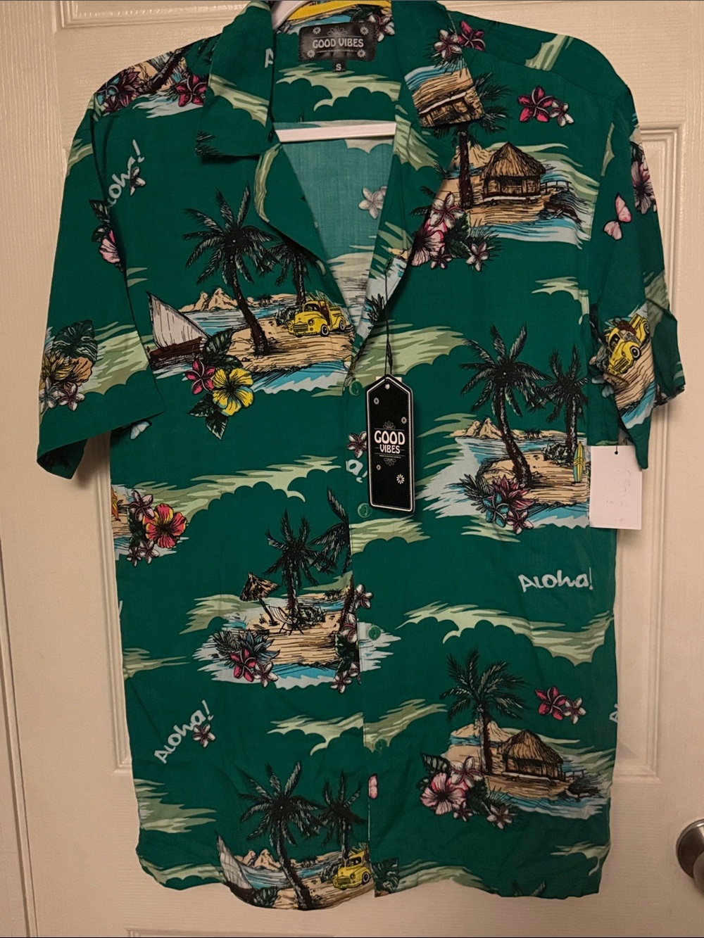Good Vibes Teal Tropical Print Short-Sleeve Button-Down Shirt